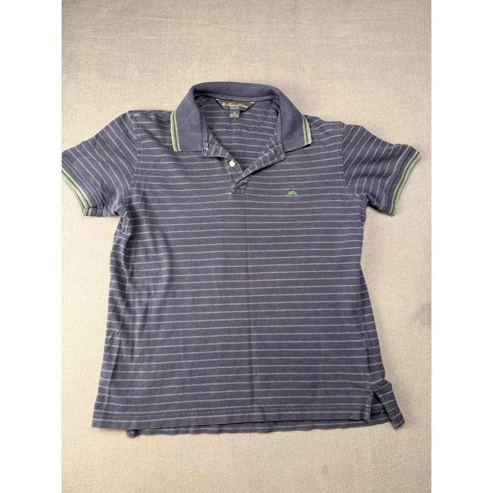 Brooks Brothers Polo Shirt Mens M Blue Slim Fit Striped Cotton Short Sleeve Logo